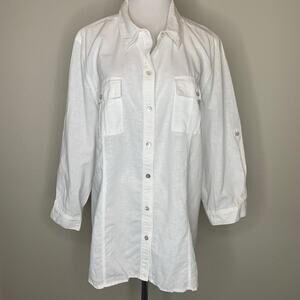 Chaus Cotton ? Linen Button Down White Shirt Vintage Sz ? Large